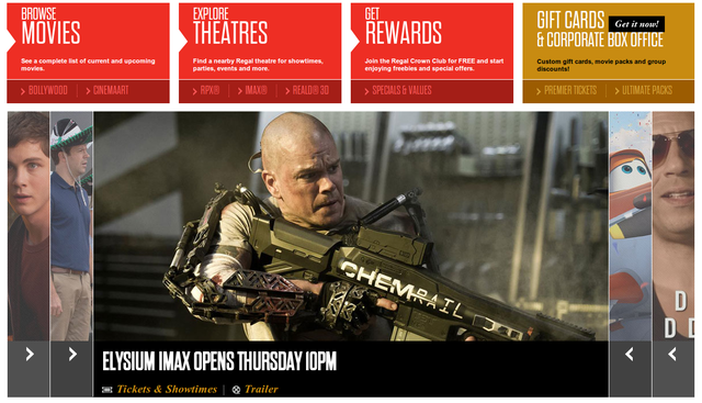 The carousel on the Regal Cinemas home page